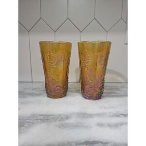Indiana Glass Harvest Iridescent Gold Carnival Tumblers, Set of 2, MCM Drinkware